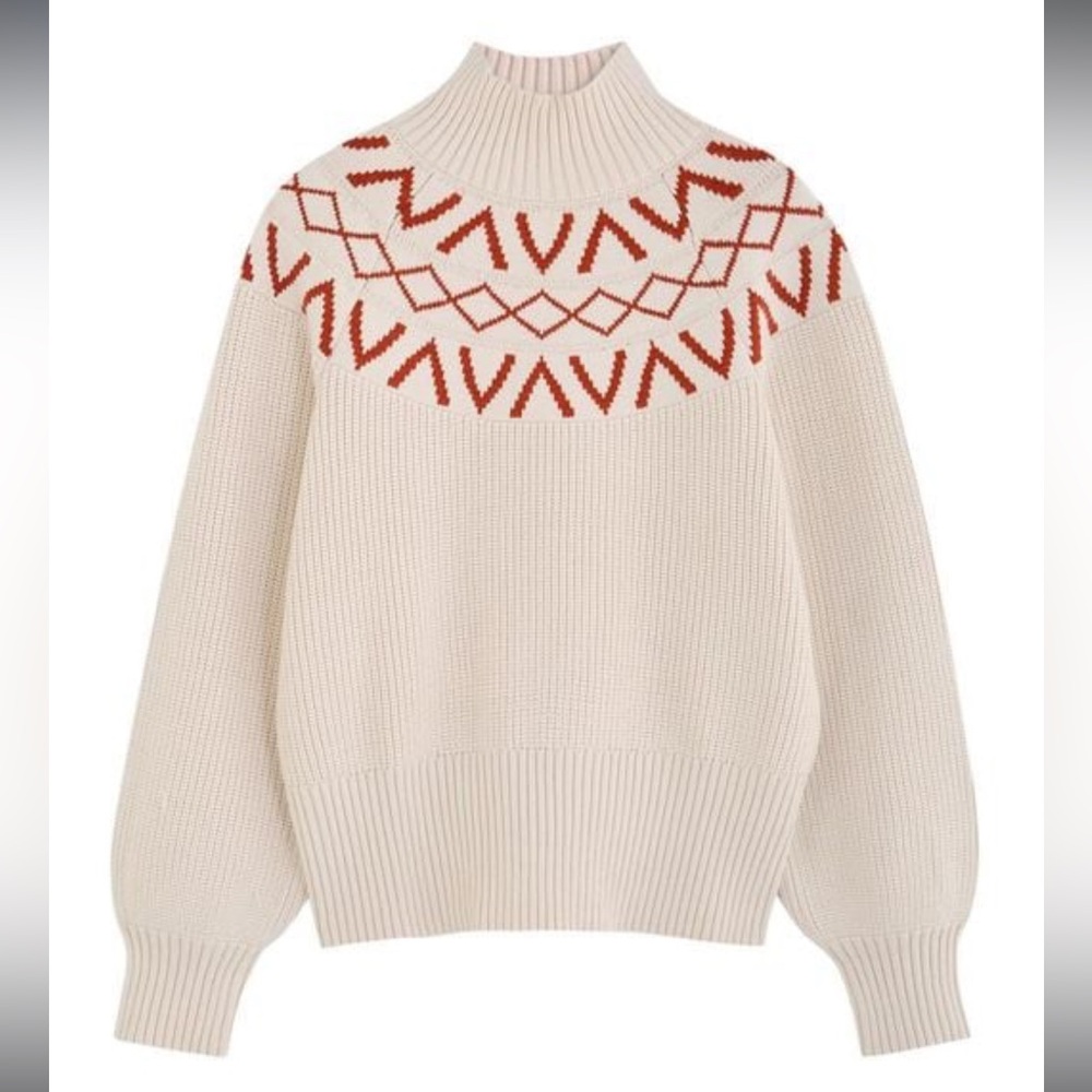 Varley Marcie Fair Isle Yoke Mock Neck Knit Sweater